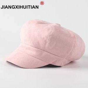 Suede Newsboy Cap Beret Kvinnlig manlig platt cap Autumn Winter Hatts For Women Men Octagonal Cap Painter Hat Vintage England Artist