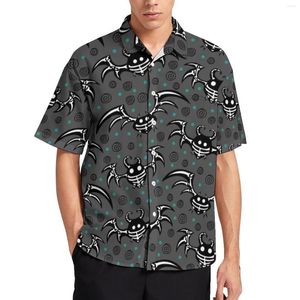Camisas casuais masculinas Camisa morcegos esqueleto verde impressão de pontos férias soltas blusas havaianas vintage manga curta design oversize tops