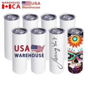 CA USA Warehouse 20oz SubliMation Tumblers rostfritt stål Dubbelväggisolerad kaffemugg Vit rakt tomt lager DHL