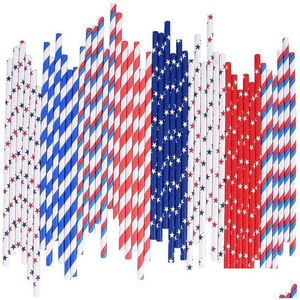 Picie słomek 25pcs/pakiet amerykański papier flagowy Sts 4th of Jy Patriotic Day Americana Temed Party Celebration Supplies Drop dostawa do domu DH7ZF