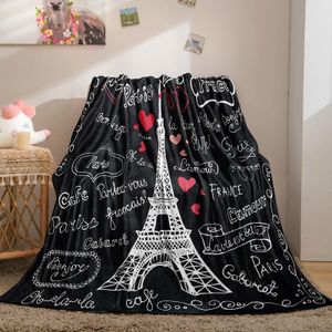 Blankets Paris Eiffel Tower Blanket French Style Throw Blanket Love Heart Flannel Fleece Blanket for Boys Girls Soft Fuzzy Plush Blanket 230629