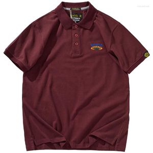 Camisetas masculinas de verão com lapela bordada polo manga curta camiseta básica fashion algodão respirável de cor sólida