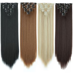 Synthetic Wigs 24Inchs 16 Clips in Hair Long Straight Hairstyle Blonde Black Hairpieces Heat Resistant False 230630