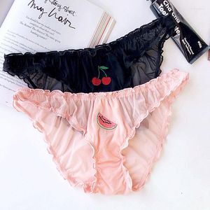 Calcinhas femininas verão fofos adesivos de frutas cor sólida roupa íntima macia e respirável borda de renda sem costura sexy justa