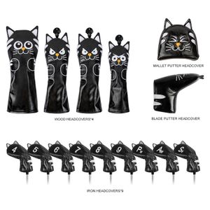 Golfväskor Playeagle Cute Meowmeow Club Wood Iron Putter Headcover Pu Leather Protector täcker 15picer för en uppsättning 230629