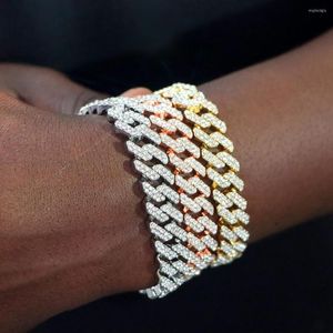 Charm Bracelets Hip Hop 12/14/20mm Cuban Chain For Men Rose Red Iced Out Rhinestones Link Men's Bracelet Jewelry Gifts