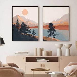 Other Home Decor Mid Century Abstract Mountain Lake Scene Poster Canvas Painting Art Print Picture Living Room Home Interior Decor R230630