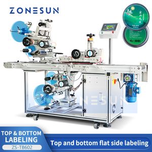 ZONESUN Máquina Automática de Rotulagem de Superfície Plana Aplicador de Etiquetas Superior e Inferior Latas Caixas Sacos Equipamento Cosmético ZS-TB602