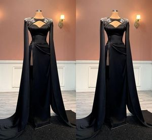 Dubai Arabic Black Plus Size Sheath Evening Dresses Sweetheart Beaded Satin Formal Wear Party Dress Pageant Engagement Celebrity Evening Gowns with Wraps Custom