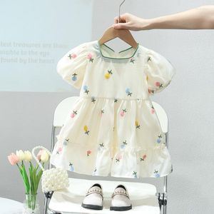 Girl Dresses Cute Bow Baby Girls Summer Dress Short Sleeve Embroidery Floral Princess Korean Style Infant A-Line