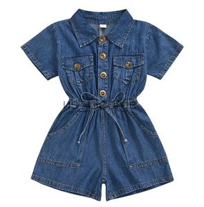 Set di abbigliamento 2020 Toddler Kids Girls Pagliaccetti Outfit Playsuit Manica corta Blu Denim Tuta Pagliaccetto Abiti estivi J230630