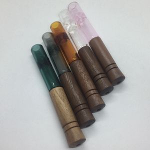 New Style Natural Wood Pyrex Thick Glass Pipes Portable Dry Herb Tobacco Catcher Taster Bat One Hitter Filter Mouthpiece Tips Cigarette Holder Handpipes Smoking DHL