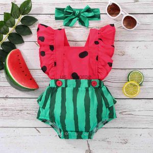 Kläder set Citgeett Summer Spädbarn nyfödda flickor pojkar bodysuit kläder vattenmelon tryck fly ärm jumpsuit pannband kläder j230630