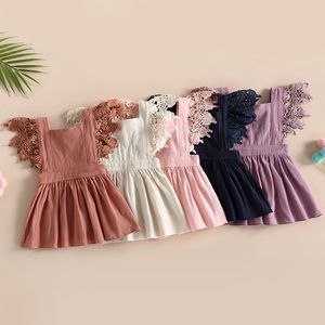 Mädchenkleider FOCUSNORM 0 4Y Kleinkind Kinder Mädchen Prinzessin Kleid Spitze Fliegenärmel Quadratischer Ausschnitt Solide Rückenfrei A-Linie 5 Farben 230630