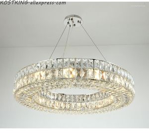 Chandeliers Modern Chrome Chandelier Lighting Round Ring Dining Room Living Bedroom Hanging Lamp Stainless Steel Light Fixtures