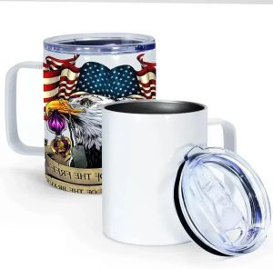 12 oz Sublimation Mugs Blanks Stainless Steel Tumblers with Handle and Sliding Lid Coating Fit for Cricut Mug Press Machine FY5093