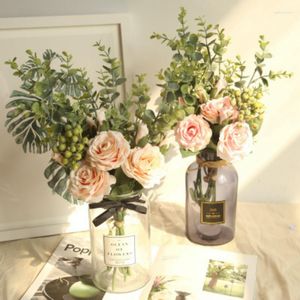 Decorative Flowers Rose Eucalyptus Simulated Flower Home Decoration Wedding Wall Artificial Plants Decoracion Hogar Rustico