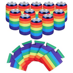 Rainbow Stripe Neoprene Stubby Holder Beer Can Blash Cooler Picnic Cooler Pasts For Wine Food Cans Wedding School Party