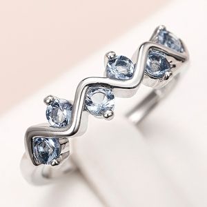Runde Blaue Zirkonia Silber Farbe Finger-ring Für Frauen Temperament Weibliche Hochzeit Party Mode Schmuck