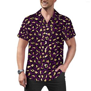 Herren-Freizeithemden, stilvolle Leoparden-Punkte-Blusen, Herren-Lila und Gold, Sommer-Kurzarm-Druck, Vintage-Oversize-Strandhemd, Geschenkidee