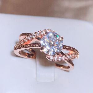 Kreativer verdrehter, ineinander verschlungener, schimmernder Zirkonia-Ring für Damen, 925er-Stempel, Roségold, Hochzeitsschmuck, Valentinstagsgeschenk