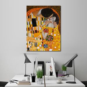 Arte em tela feita à mão Gustav Klimt pintando o beijo detalhe arte de paisagem decoração de escritório em casa