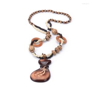 Pendant Necklaces MANXIUNI DIY Hand Wood Bead Wattle Long Beaded Chain Purse Necklace Women Office Lady Jewelry Bijoux Gifts