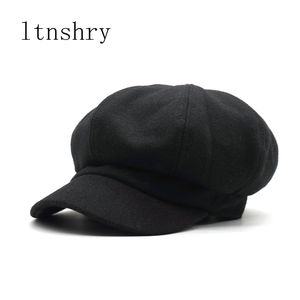 women wool Octagonal Hats female newsboy caps Solid color visor caps thick warm winter wool hats berets Cotton boinas para mujer