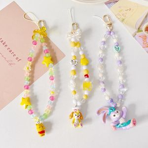 Keychains Cute Anime Creative DIY Beads Charm Phone Anti-lost Chains Star Flower Animal Female Key Rings Bag Pendant Jewelry