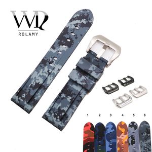 Titta på Bands Rolamy 24mm Watch Band Strap Waterproof Silicone Rubber Band Loops For Luminor High Quality Camo Color Replacement Strap 230626
