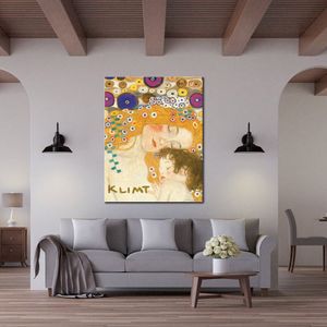 有名な女性キャンバスアート母と子供の詳細Gustav Klimt Oil Painting Reproduction HandMade High Quality