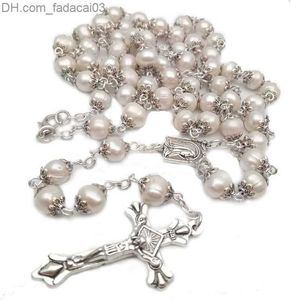 Pendant Necklaces Pendant Necklaces Religious Natural Freshwater Pearl Rosary High Quality Curved Needle Cross Necklace Catholic And Can Be Z230630