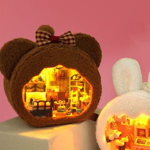 Accessori per la casa delle bambole Kit di costruzione in miniatura in legno fai-da-te con batteria a bottone Casa delle bambole in legno Giocattoli assemblati per ragazze Regali di Natale per il gioco di decorazione 230629