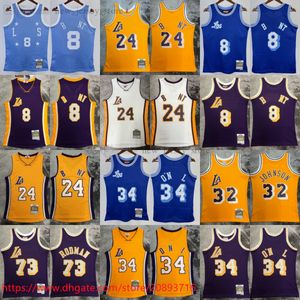 Bedrucktes klassisches Retro-Basketballtrikot 1998–99, 73 Dennis Rodman-Trikot, Retro-Lila, Gelb, 32 Johnson, 1984–85, Weiß, Nr. 8, Blau, 1996–97 2008–09 Trikots