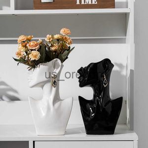 Vases Modern Art Nordic Style Ceramic Earring Face Vase Sculpture Creative Crafts Woman Body Flower Pot Living Room Bedroom Home Decor x0630