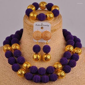 Collana Orecchini Set Gioielli africani gialli Braccialetto di perle d'imitazione Donne Ragazze Nigeria Nuziale XX-62Orecchini