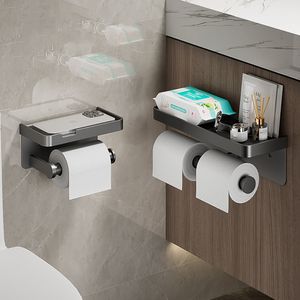 Toilet Paper Holders Large Toilet Paper Holder WallMounted Paper Roll Holder With Storage Tray Toilet Organizer Phone Stand Bathroom Accessories 230629