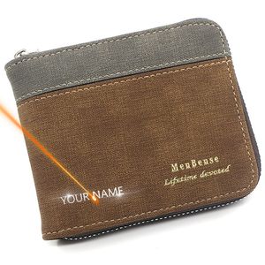 2022新しい短い男性財布高品質のジッパーコインポケット名刻まれた男性財布kpopフロストPUレザーブランドメンズウォレット