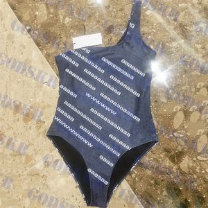 Designer One Piece Badkläder Full Letter Tryckt Bikini Ny mörkblå baddräkt med etikett