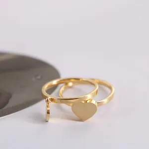 Cluster Ringe Gold Farbe Edelstahl Herz Braut Sets Ring für Frauen Brief Logo Paar Schmuck Artikel
