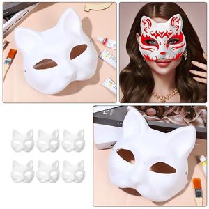 Party Masks 6pcs Blank Cat Cosplay Cartoon Paper Mask Adult Masquerade Favors Diy Forface Animal Mache Mardiup Craft 230630