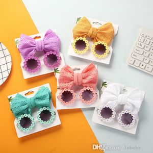 2st/Set Kids Daisy Flower Solglasögon med elastisk nylon Baby Headband Bohemia Beach Seaside Sun Glasses Childern Puff Bow Headwear