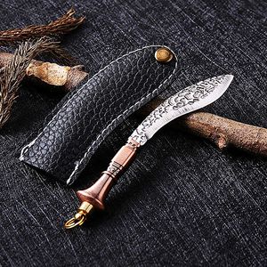 R8342 av högsta kvalitet Ret Machete Knife High Carbon Steel Blade Brass Handle Fixed Blades Knives Outdoor Camping Vandring Fiske Survival Knives With Leather Mante