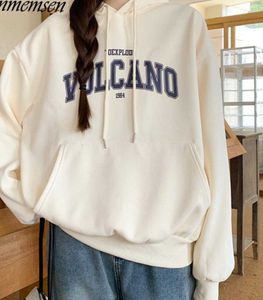 2023 Kvinnors hoodies Lenmemsen Trendy Letter Graphic Sweatshirt Women Autumn Loose Long Sleeve Hoodie Female Korean Cotton High Street