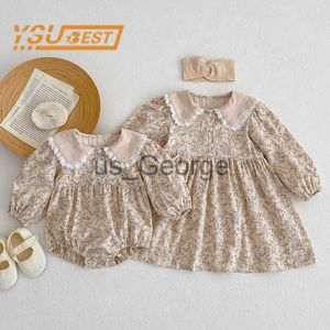 Giyim Setleri 2023 Bahar Bebek Kız Kardeş Giysileri Yürümeye Başlayan Bebek Tulum Prenses Çocuk Kız Uzun Kollu Çiçek Baskılı Elbiseler Giysiler J230630