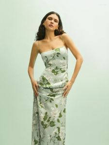 Vestidos casuais 2023 primavera / verão estilo temperamento impresso menina seda cetim lavagem de areia mulheres vestido de estilingue