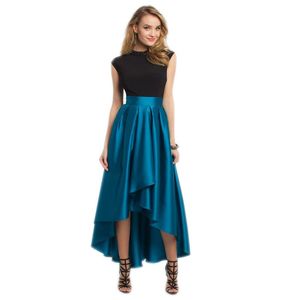 Dresses Good Quality High Low Skirt Wide Smooth Zipper Waistline Floor Length Long Maxi Skirt Navy Blue Pleated Asymmetrical Skirts