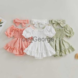 Clothing Sets FOCUSNORM 2pcs Summer Lovely Baby Girls Boys Romper Dress 3 Colors Flowers Ruffles Off Shoulder Jumpsuits Hairband J230630