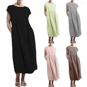 Vestidos casuais 5XL feminino verão cor sólida manga curta folgado vestido de praia kaftan vestido midi comprimento vestido de verão vintage para vestidos femininos