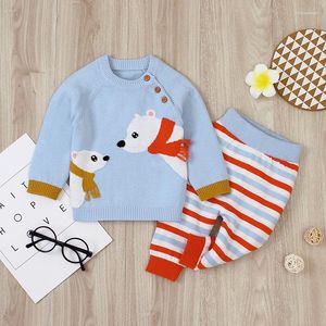 Conjuntos de roupas moda bebê outono inverno roupas bebês menina menino tricô suéter crianças tricô outwear manga longa 2 pçs desenho animado fofo